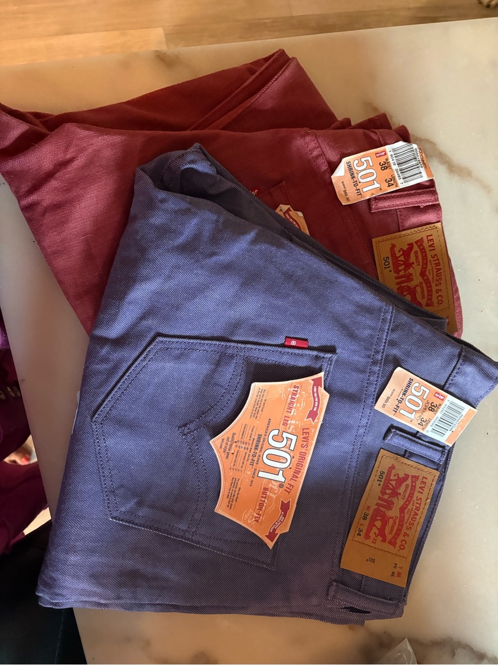 Levi's 501 Straight Men's Jeans in Blue and Maroon